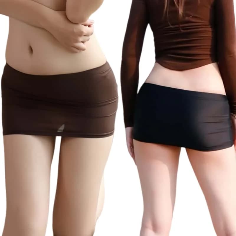 Black Sheer Silk Wrap Mini Skirt