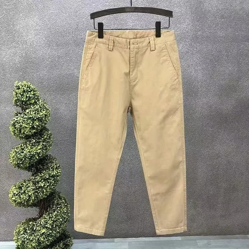 Men's Khaki Slim Fit Cotton Trousers