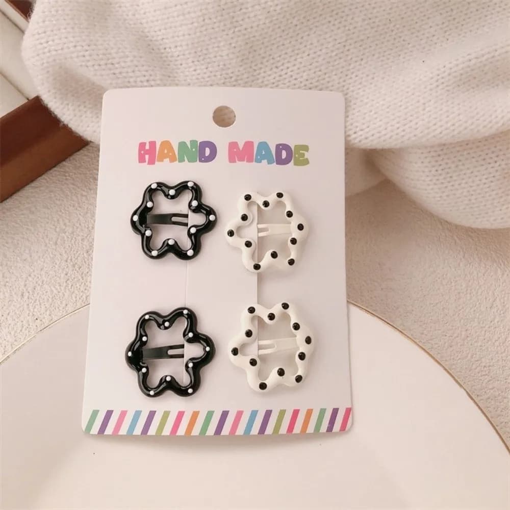 4pcs/set Headwear Black White Dot Hair Clips Geometric Cute Hairpin Sweet Barrettes Hair Accessories
