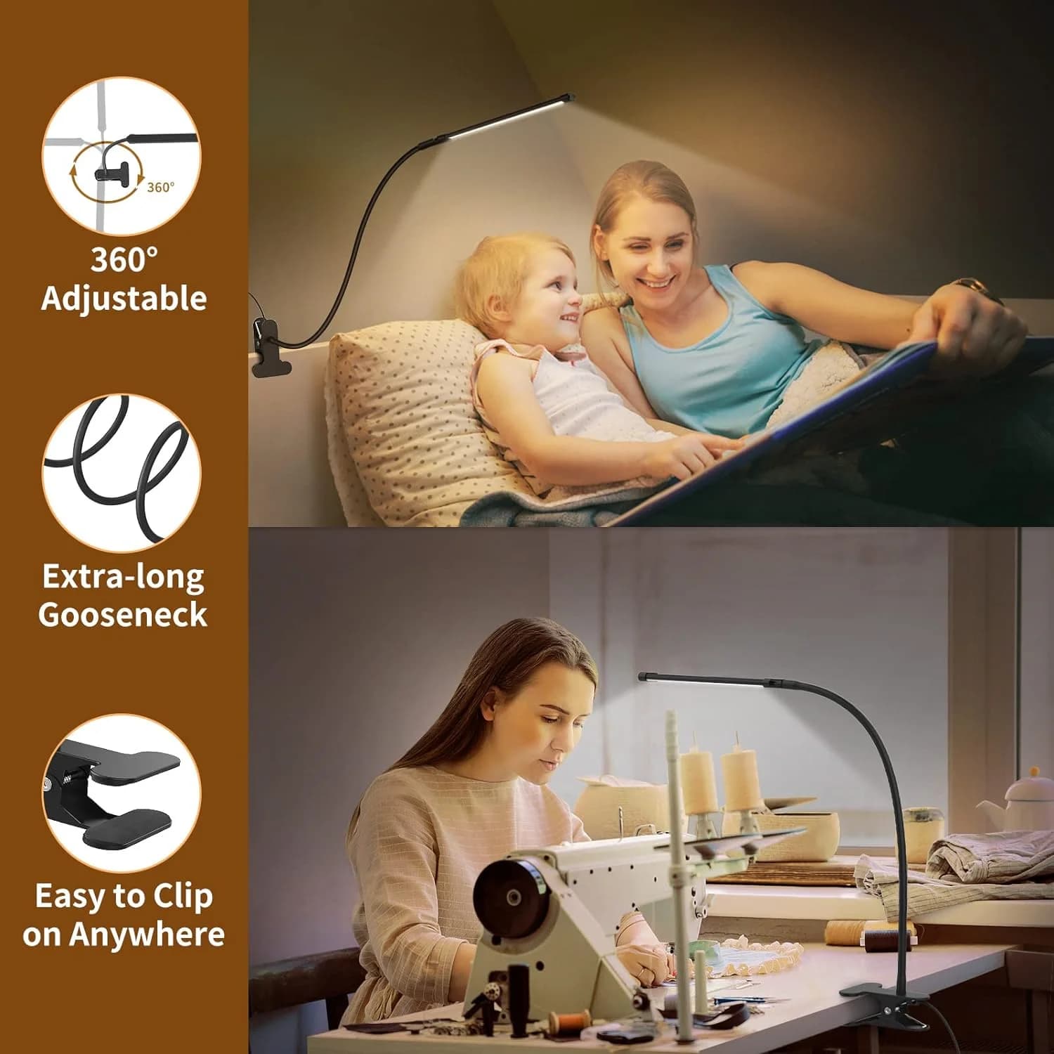 USB Rechargeable LED Desk Lamp with Clip