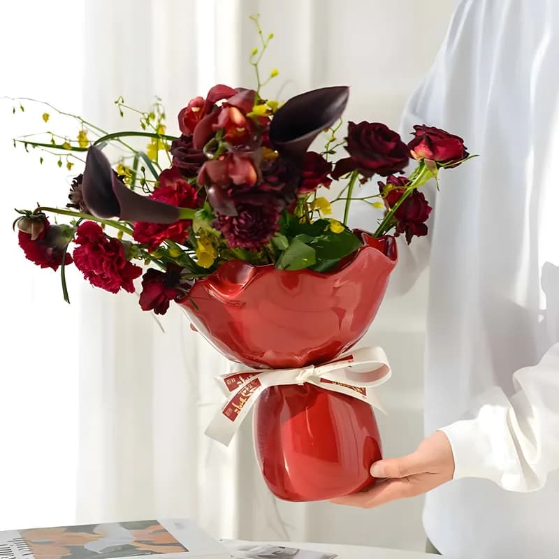 Rose-Shaped Ceramic Vase