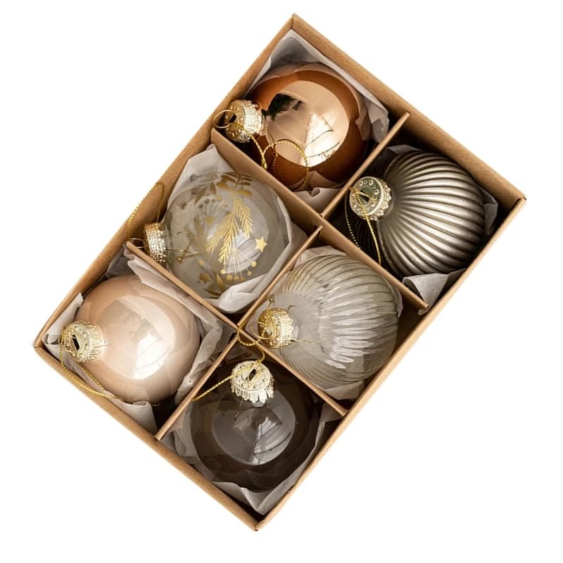 Glass Christmas Baubles Ornaments, Pack of 6
