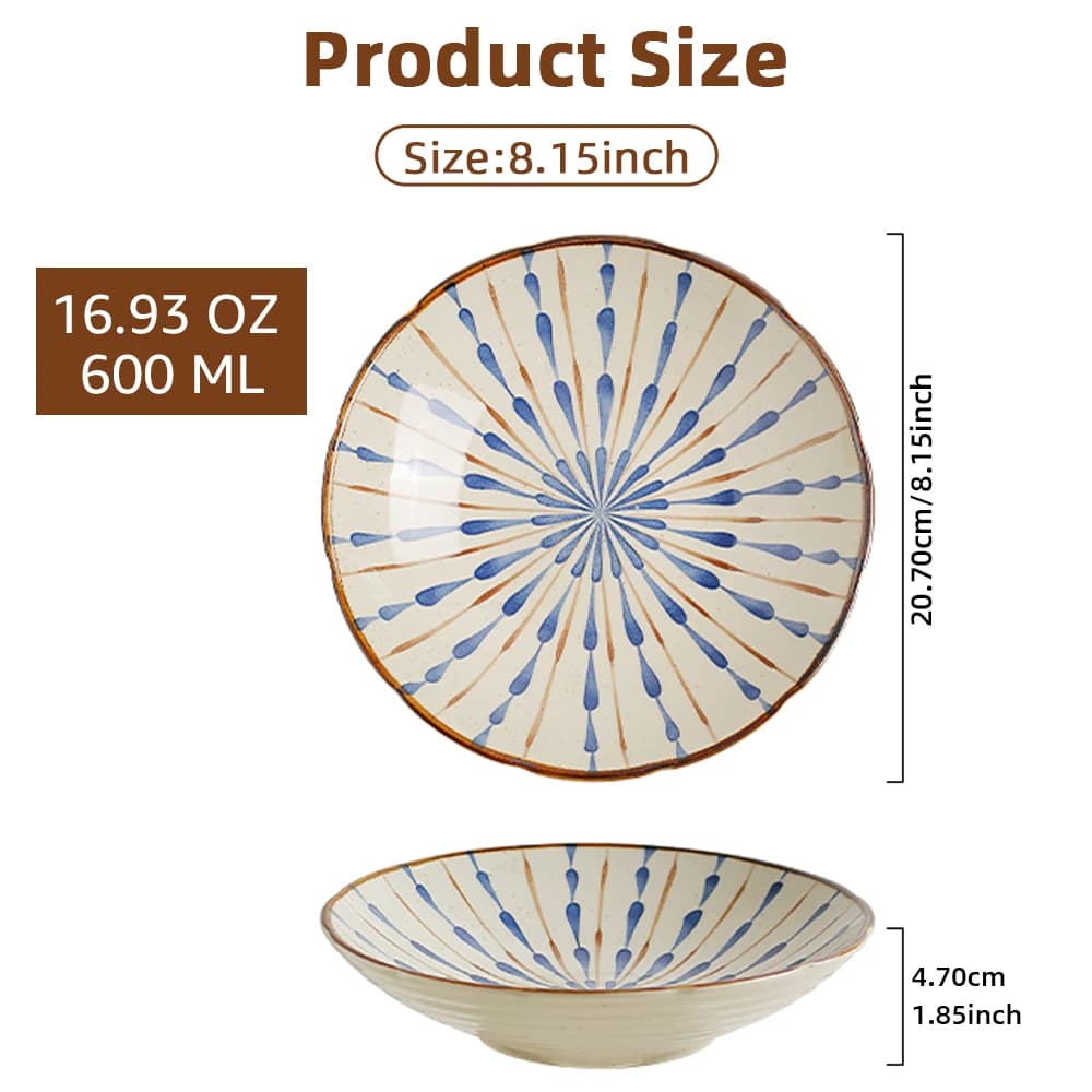 Ceramic Deep Round Dinner Plates Japanese Retro
