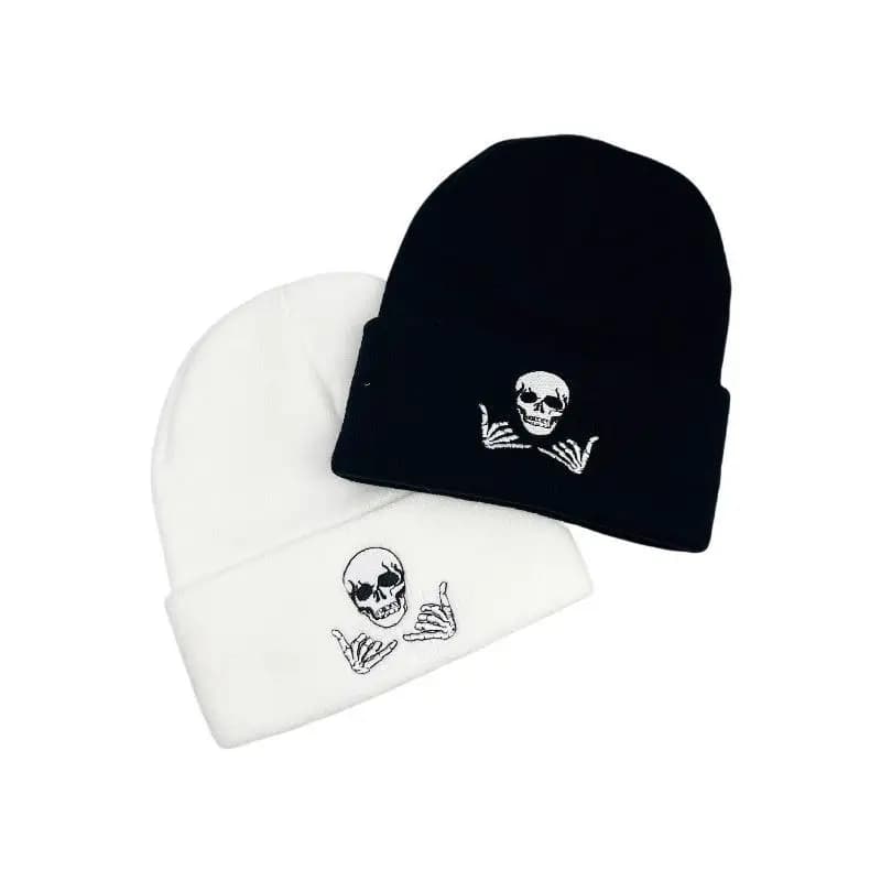 Skull Embroidered Cuffed Knit Beanie
