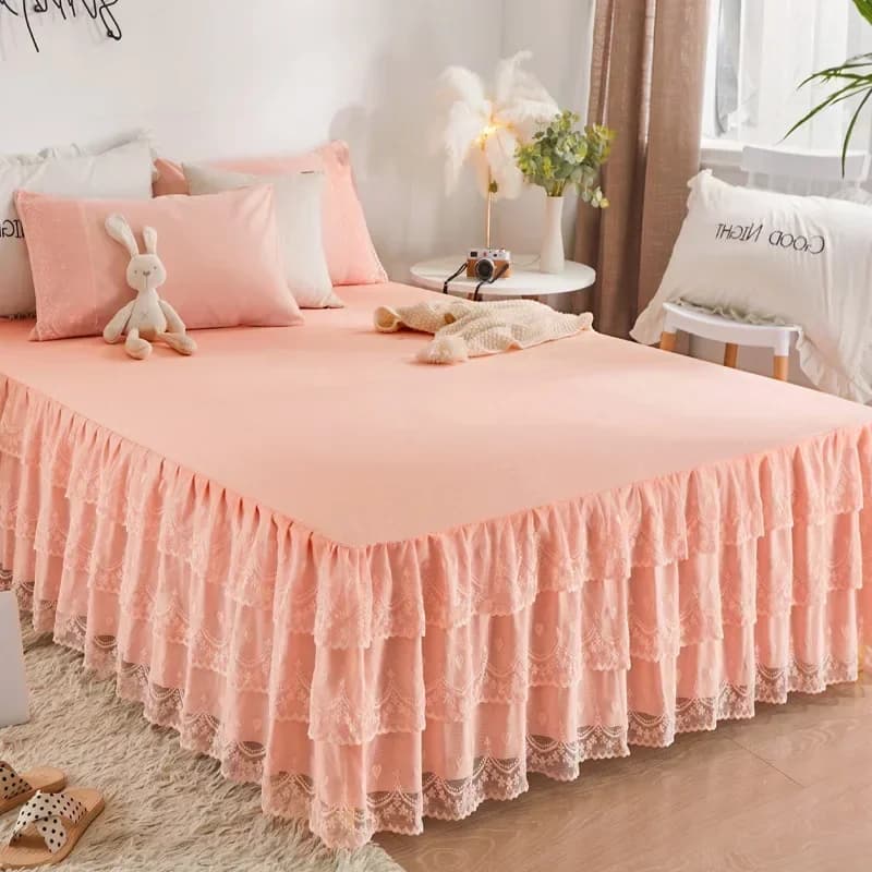 Three Layer Gauze Lace Bed Cover with Ruffled Edge