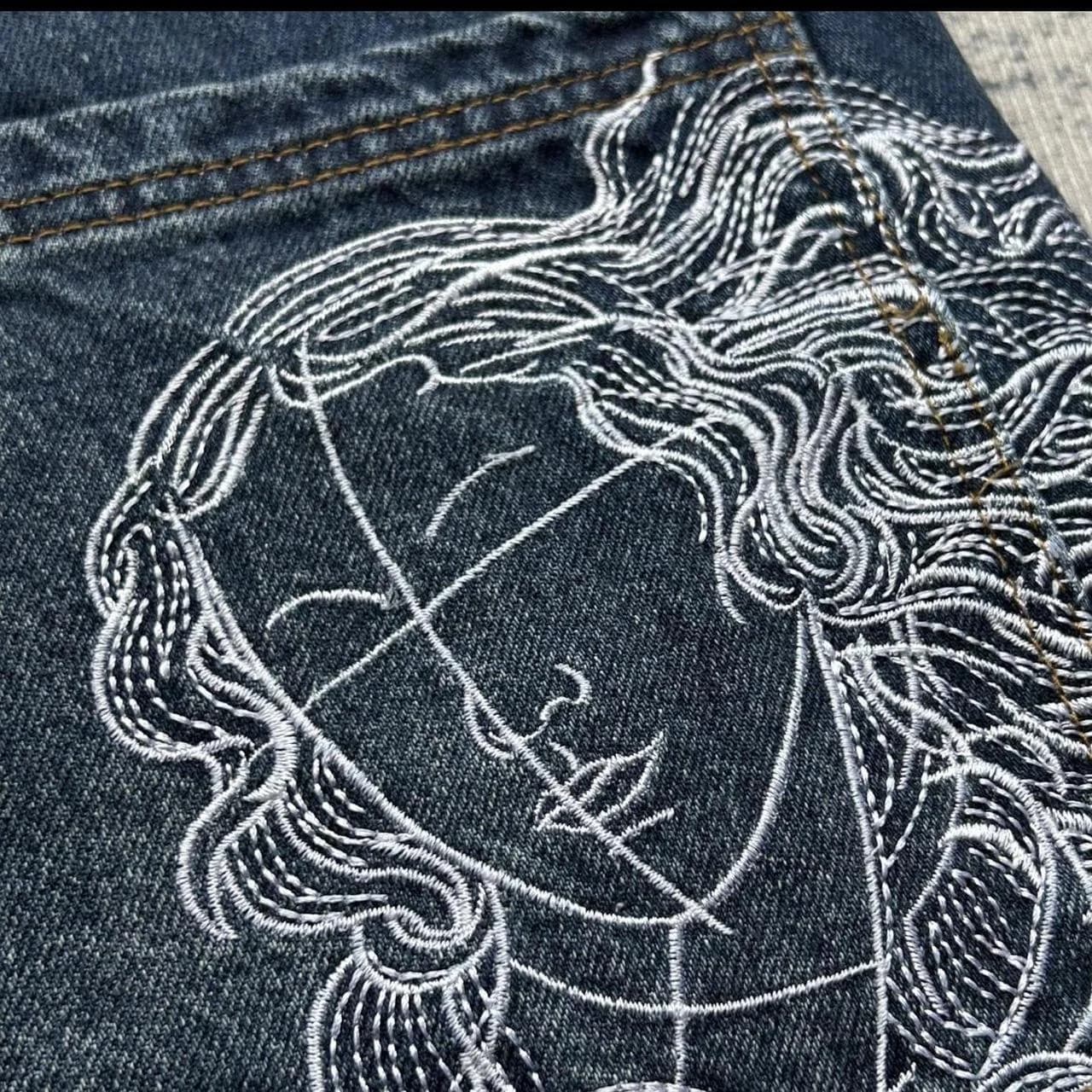 Women's High-Waist Straight-Leg Embroidered Denim