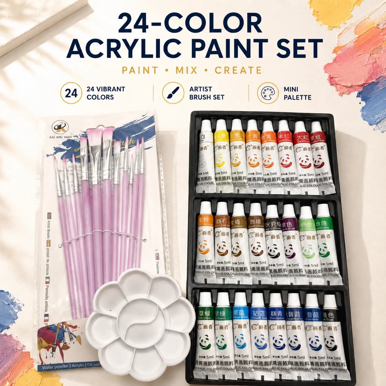 Acrylic Paint Set with Brushes and Palette