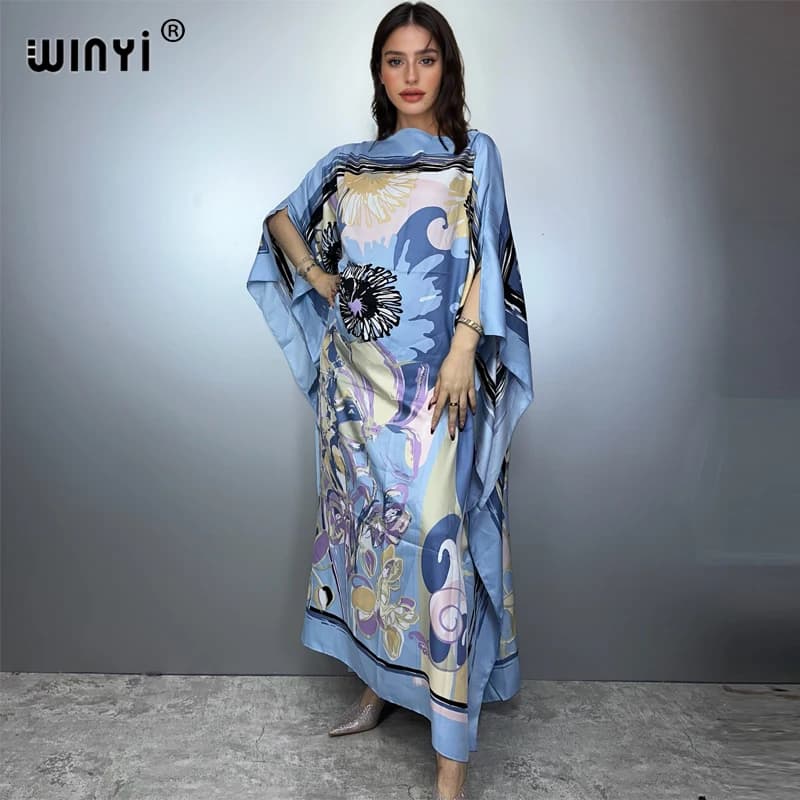 Printed Dresses For Women 2025 Fashion Design Loose Dress Batwing Maxi Long Femme Vestidos Summer Autumn Party Elegant Dress