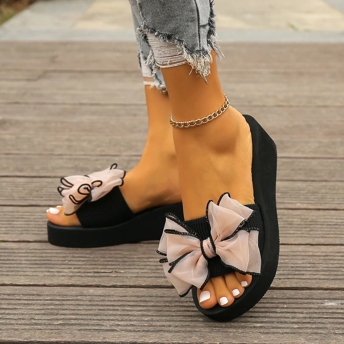 Women's Bow-Knot Wedge Heel Flip-Flops