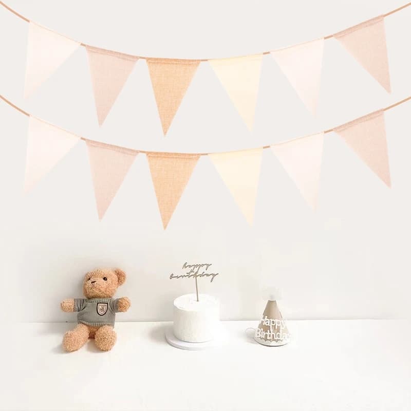 First Birthday Baby Shower Burlap Garland Wedding Coffee Cream Pennant Decoration Linen Khali Banner Kids