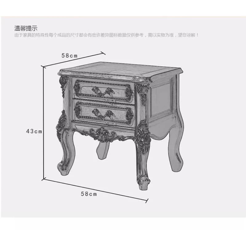 Bedside Table Nightstand Solid Wood Carving Storage Drawer French Vintage Antique European American Bedroom Home Hotel