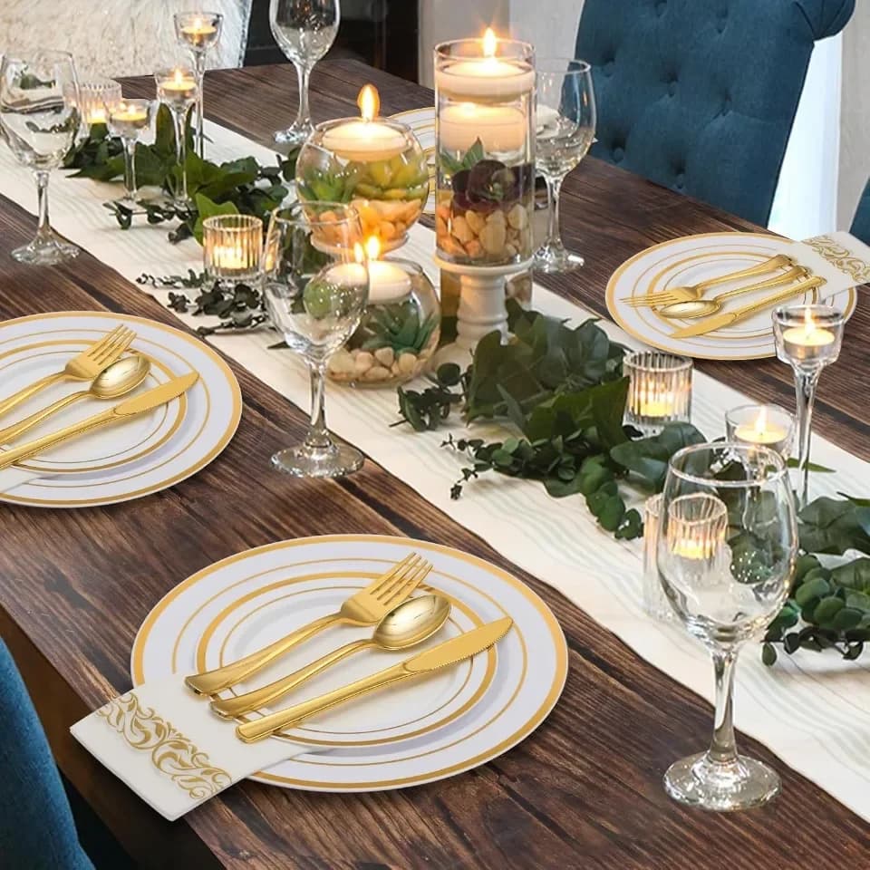 Gold Rim Disposable Dinnerware Set