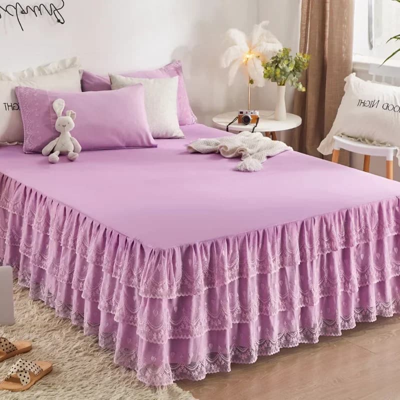 Three Layer Gauze Lace Bed Cover with Ruffled Edge