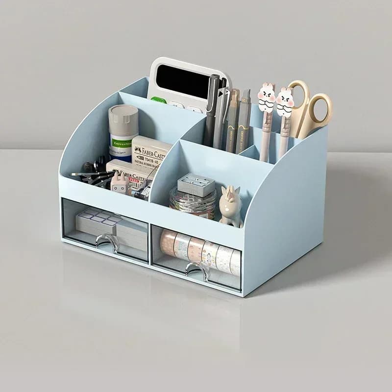Desk Organizer with 2 Drawers, Plastic Cosmetic Storage, Desktop Organizer Set, Pencil Holder, Perfect for Storage WORLDKPI
