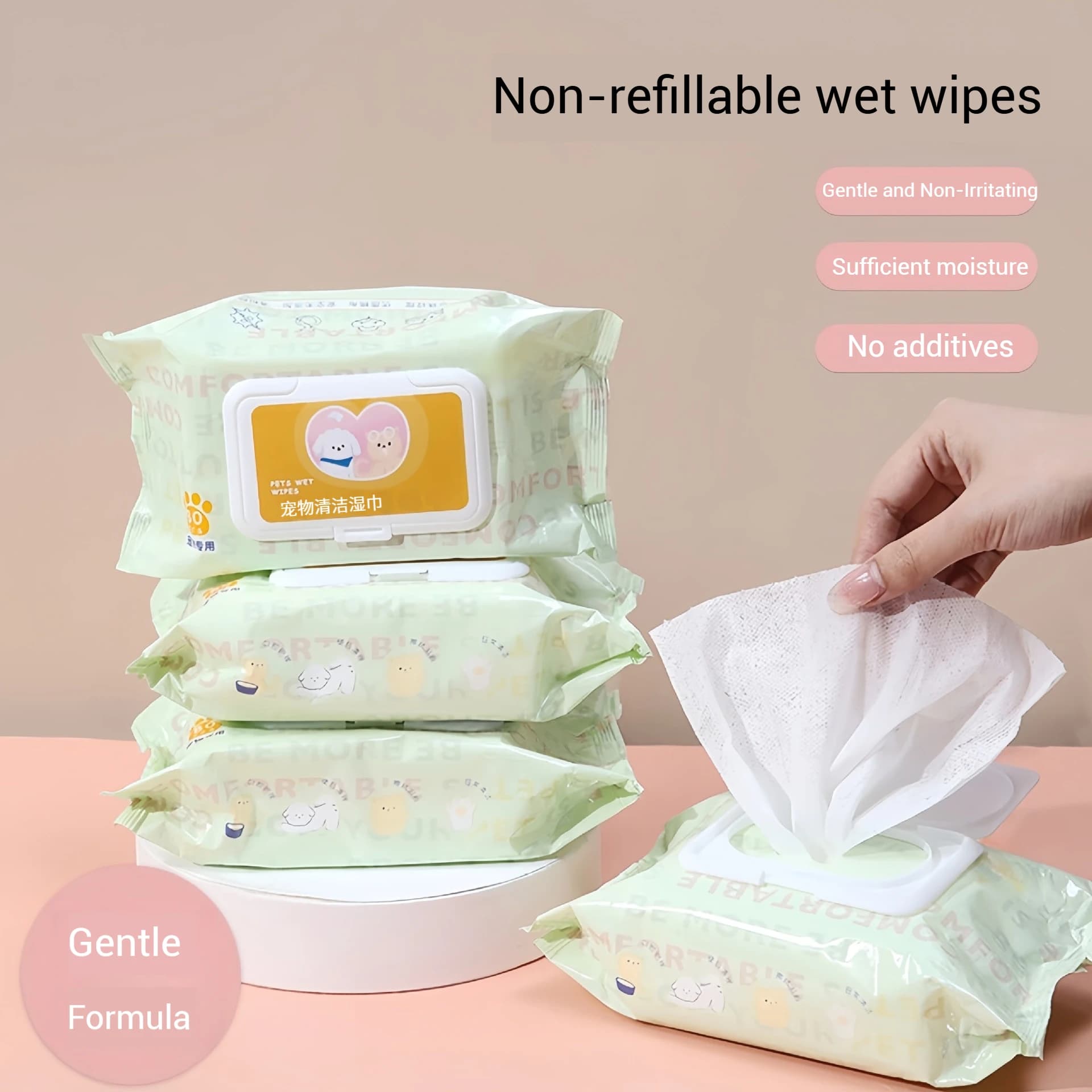 3 Packs, 80 Pet Wipes Per Pack, Pet Wipes for Cats and Dogs, Specially Designed for Wiping Tear Stains and Cleaning Body Parts, No-Rinse, Deodorizing, Cleaning Wet Wipes