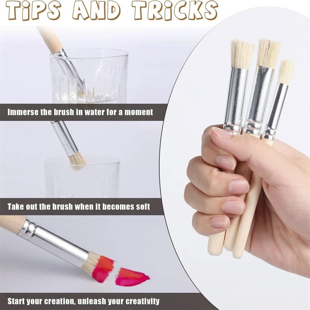 Stencil Paint Brushes Set with Wooden Handles