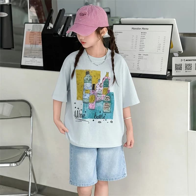 Girls Summer Print T-Shirt And Shorts Set