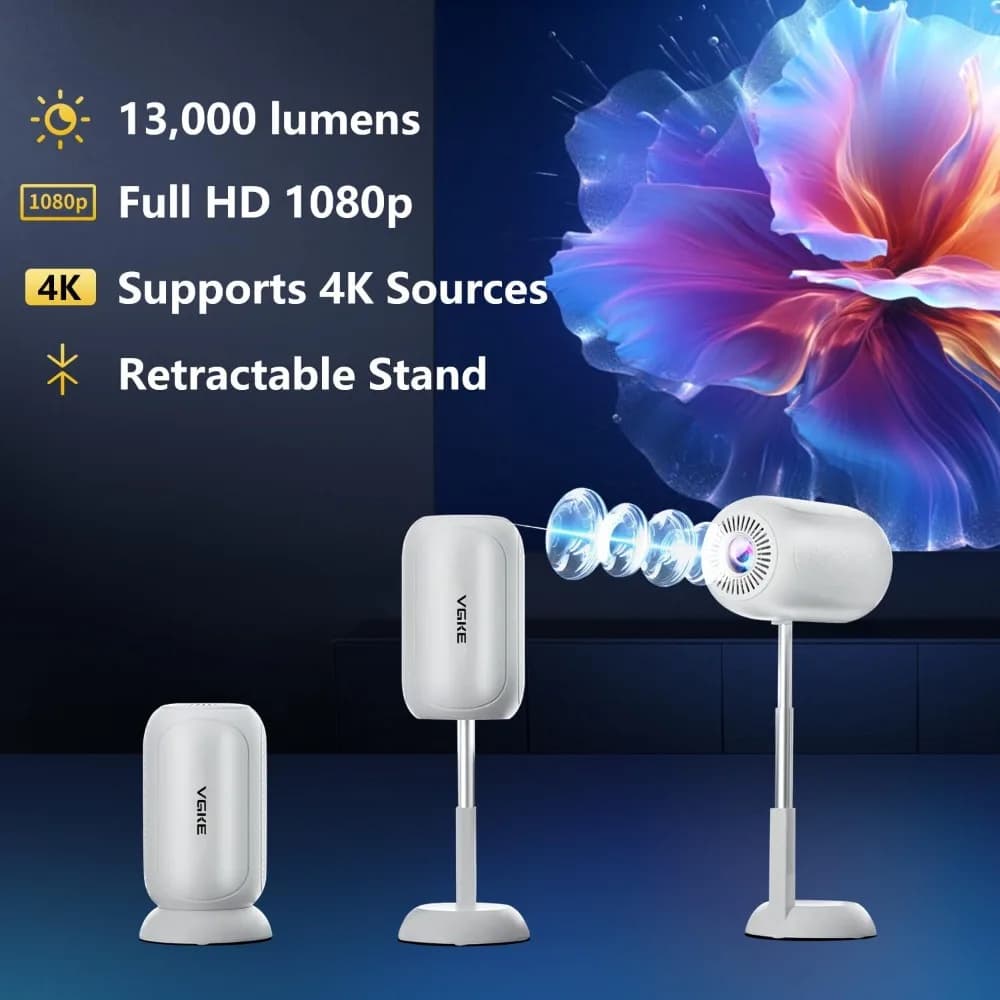 Mini 4K Projector,Outdoor Portable Projector With WiFi Bluetooth Projector Adjustable angle/height,Keystone Correction For Home