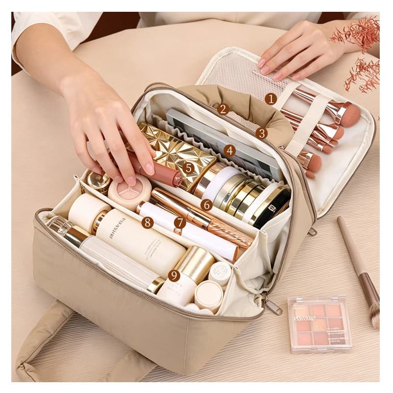 Toiletry Bag with Divider and HandleLarge Capacity Wide-Open Makeup Organizer Zipper Closure New Design Cute Travel Cosmetic Bag