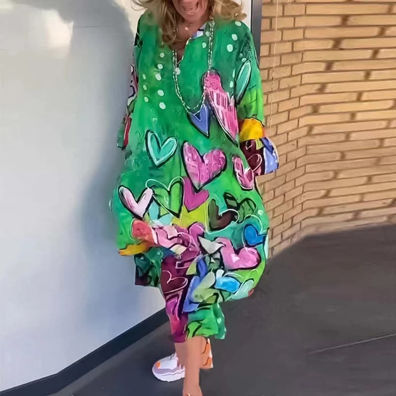 Vintage Print Maxi Dress with Long Sleeves