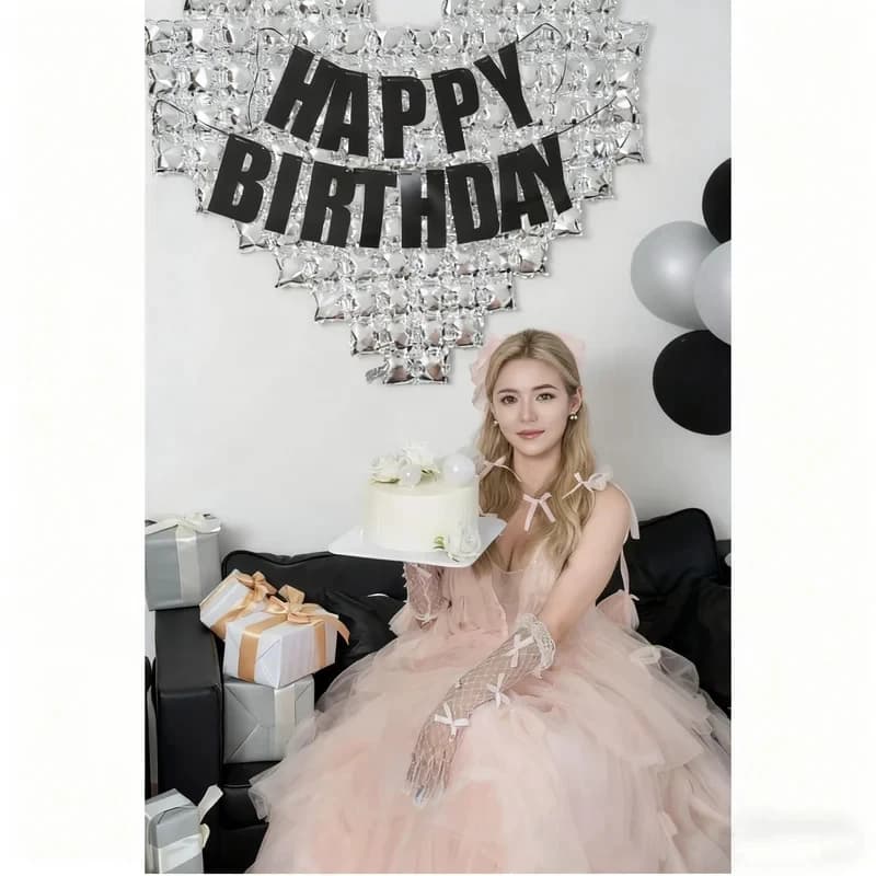 Silver Mosaic Heart Backdrop Birthday Balloon Banner