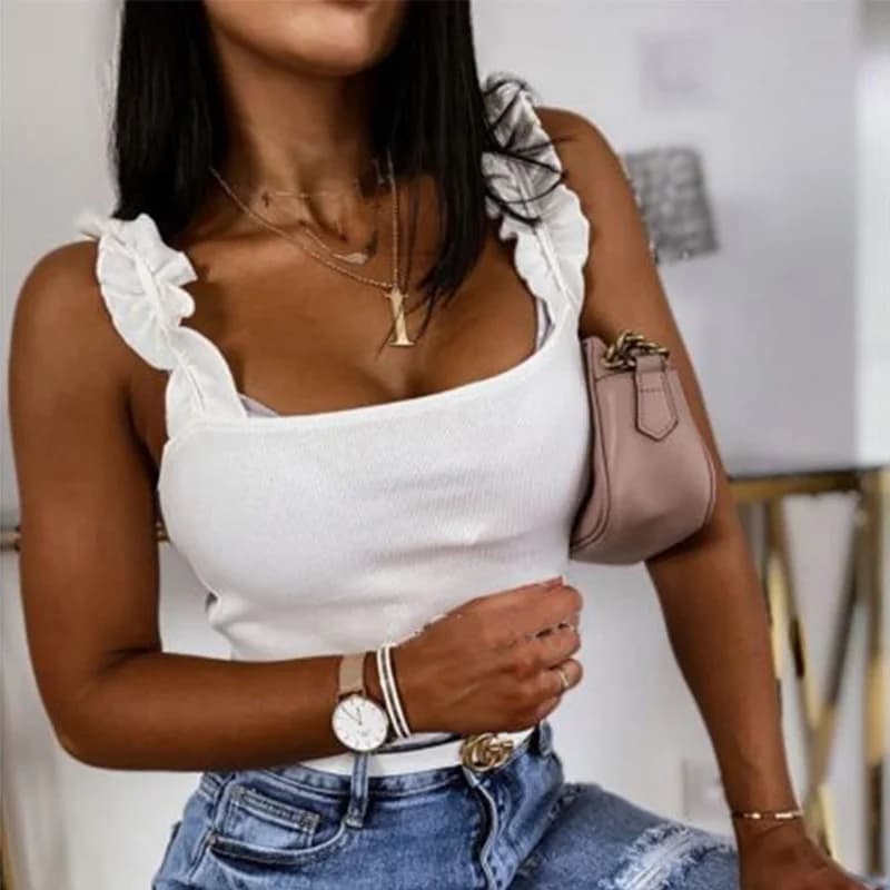 Women's Square Collar Ribbed Tank Top