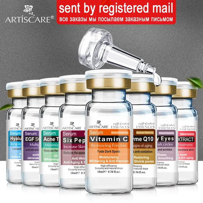 ARTISCARE Serum for Face 8pcs/Lot for Moisturizing Anti Wrinkles Aging Hyaluron Acid Vitamain C Six Peptides Essence Skin Care