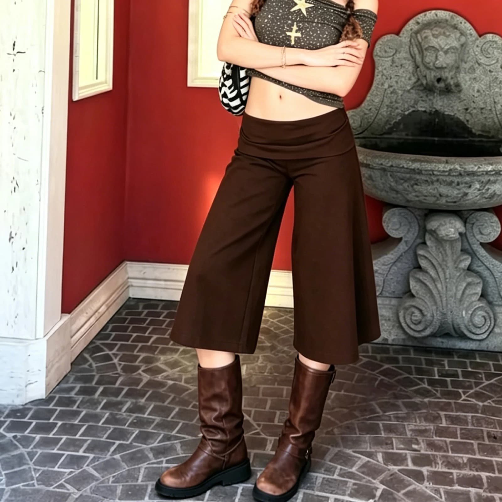 Low Rise Fold Over Capri Yoga Pants