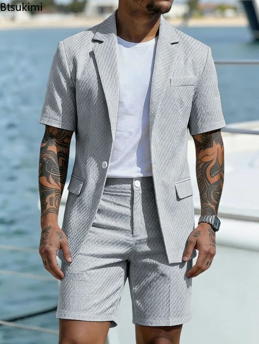 Men's Slim Light Business Short Sleeve Suit