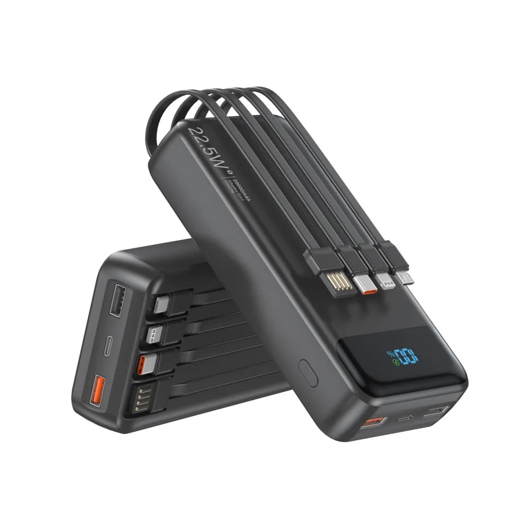 20000mAh Power Bank with Built-in Cables