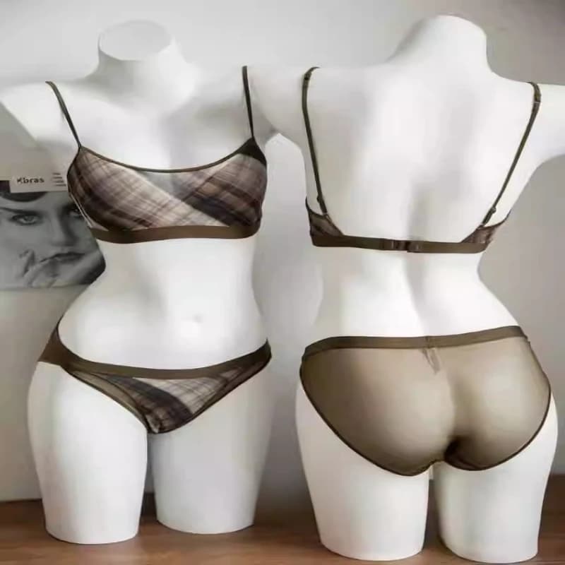 Women's Retro Plaid Push-Up Bra Set