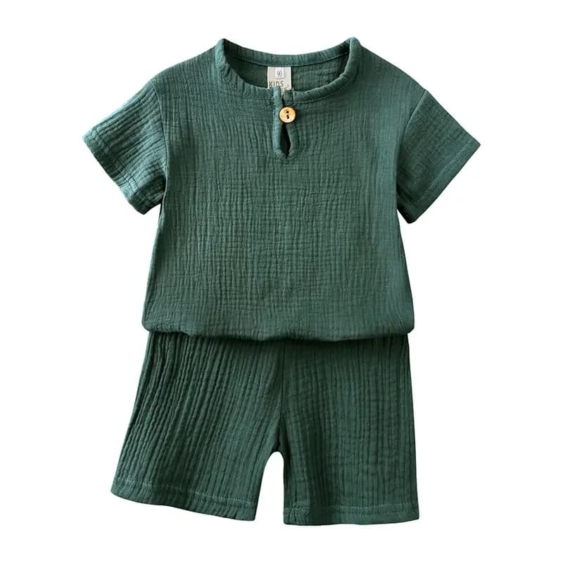 Cotton Linen Kids Clothing Set Short Sleeve