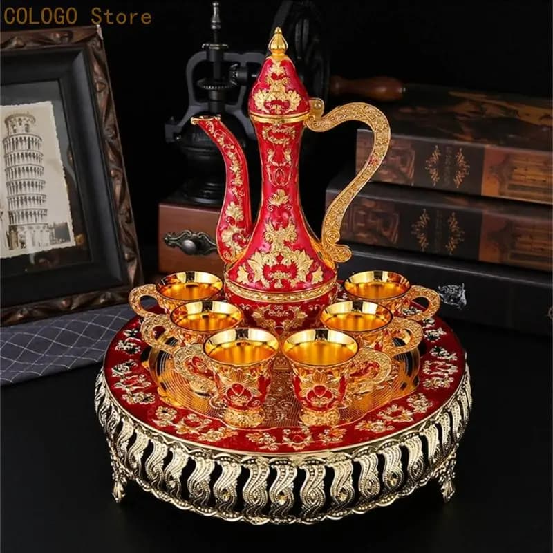 European Metal Barware Set with Decanter and Tray