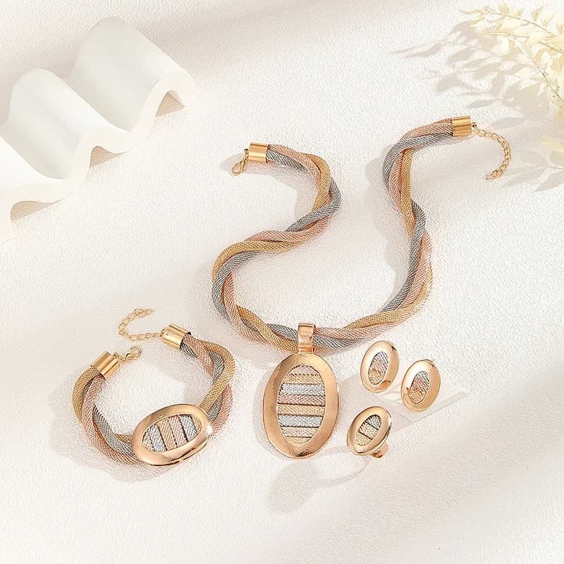 Gold Jewelry Set Ladies Necklace Bridal Wedding Luxury Jewelry Bracelet Earrings Ring