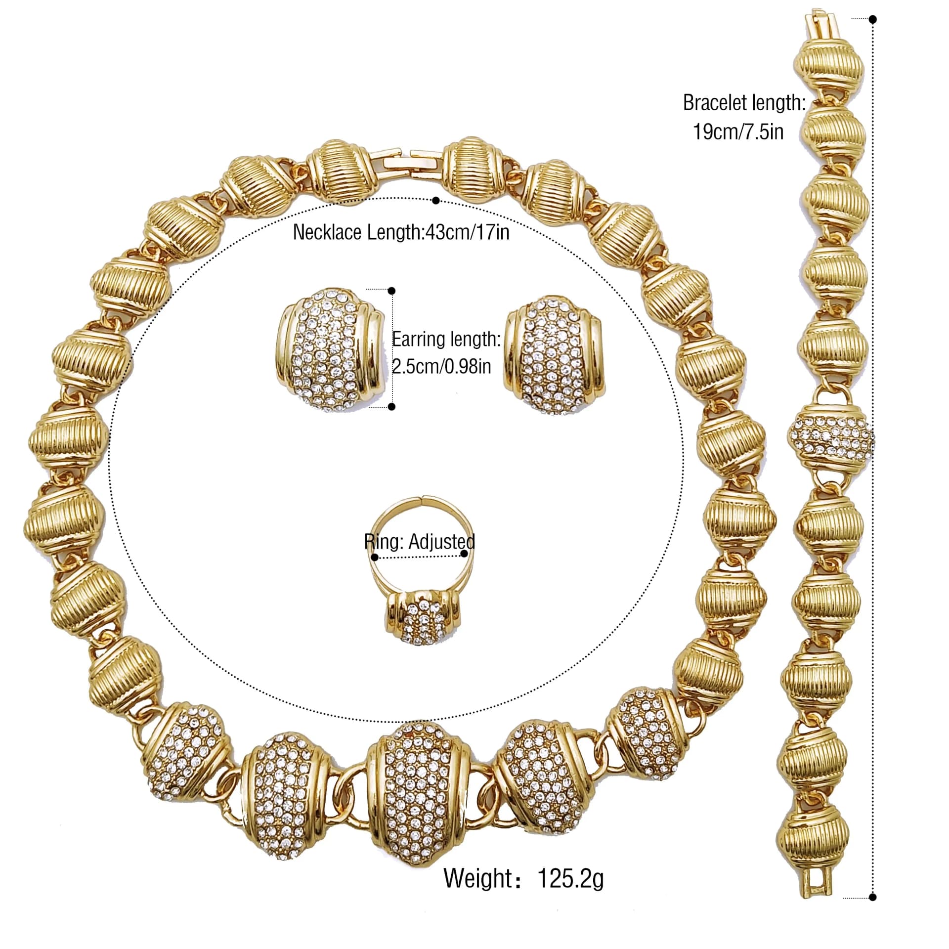 Arabic Jewelry Set For Women High Quality 18K Gold Plated Jewelry Round Necklace Earrings Bracelet And Ring Wedding Party Gift