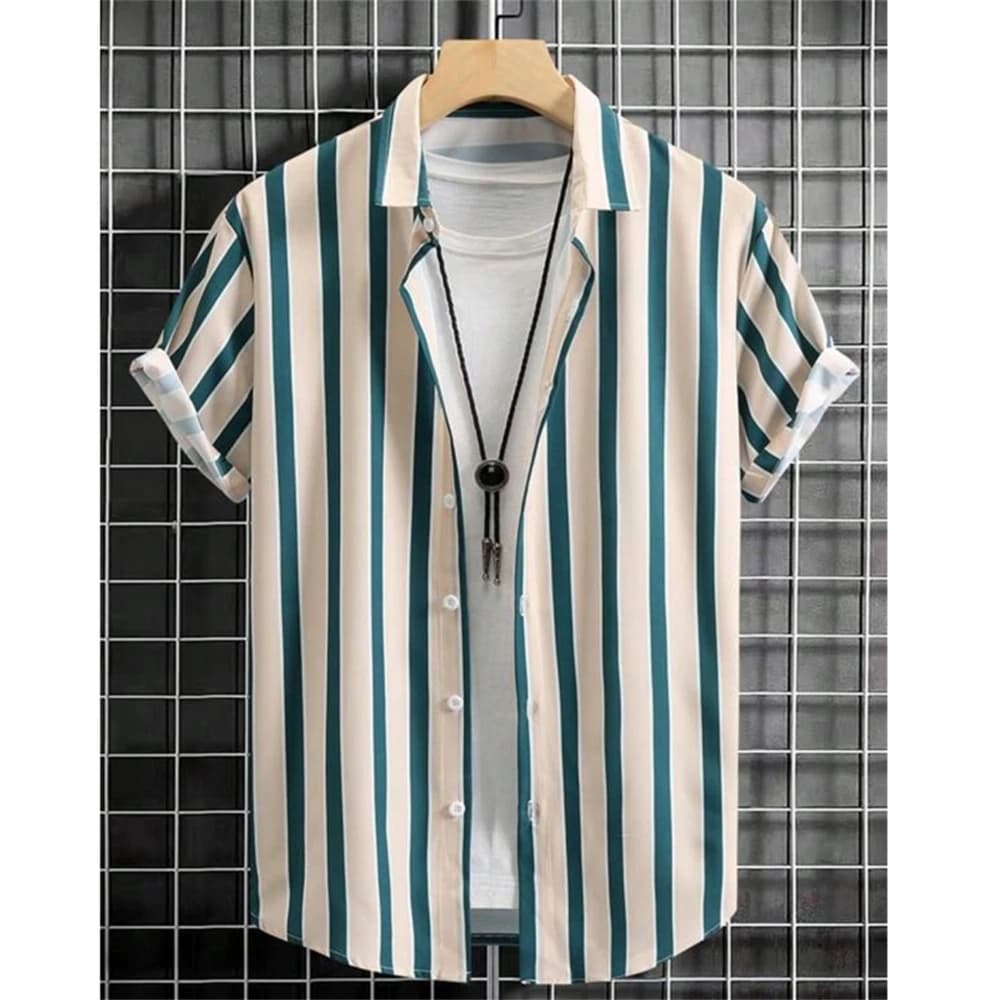 Men's Hawaiian 3D Striped Short Sleeve Shirt