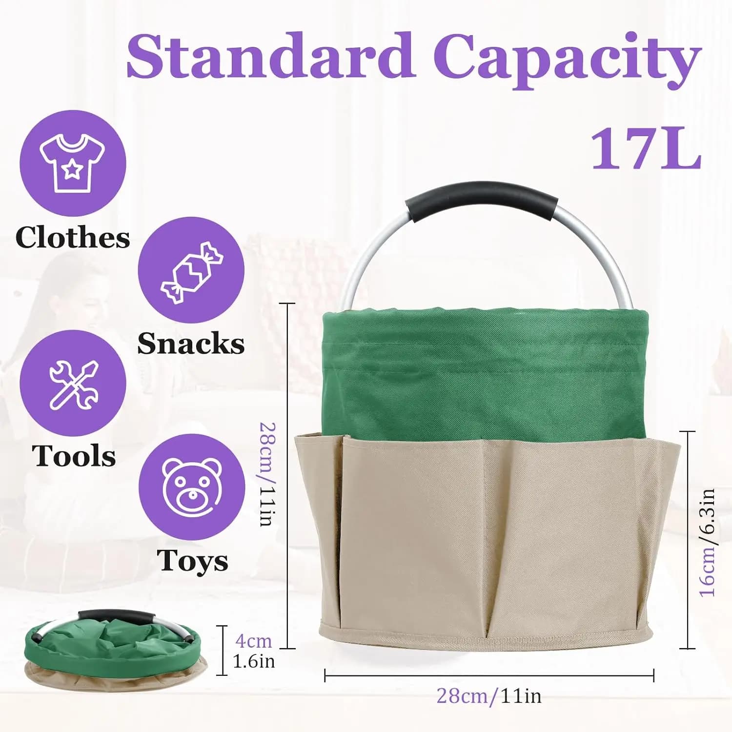 17L Foldable Cleaning Caddy with Handle
