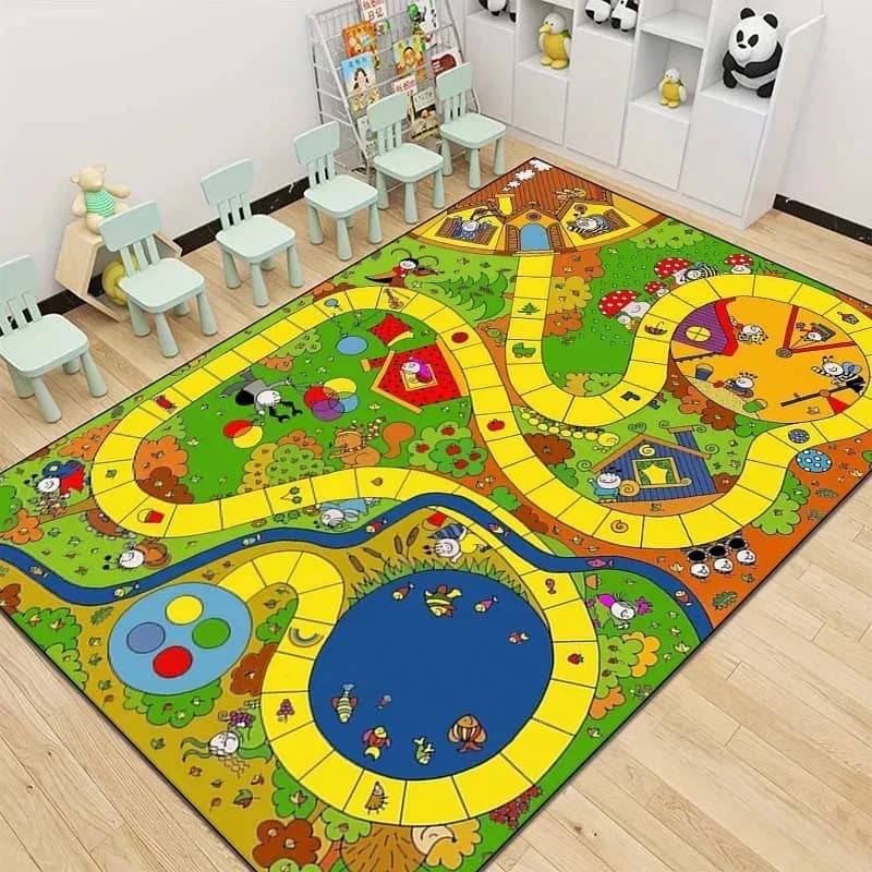 Kids Game Pattern Floor Mat Various Styles with Snakes Ladders Alphabet and Space Themes NonSlip Rug for Children's Room Decor