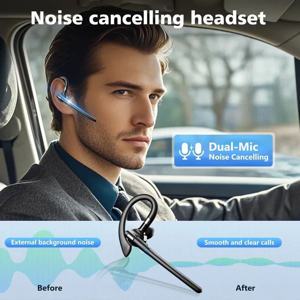 Wireless Bluetooth Earphone Headset with Dual Microphone