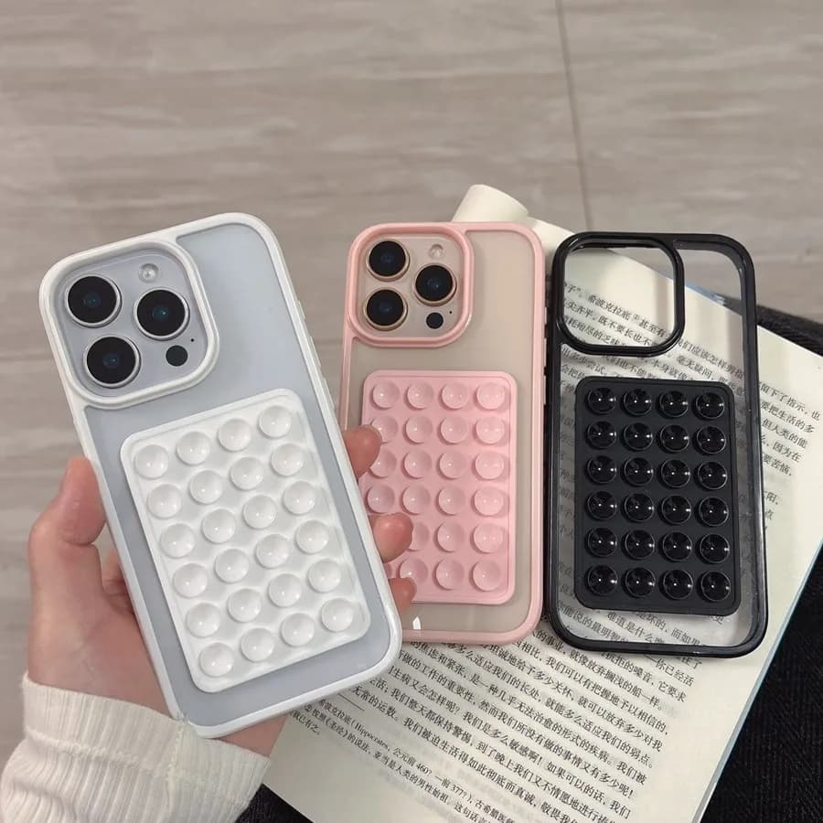 3D Suction Cup Airbag Phone Case For iPhone 17 16 15 14 13 12 11 Pro Max XR X XS 7 8 Plus Clear Candy Shockproof Bumper Cover
