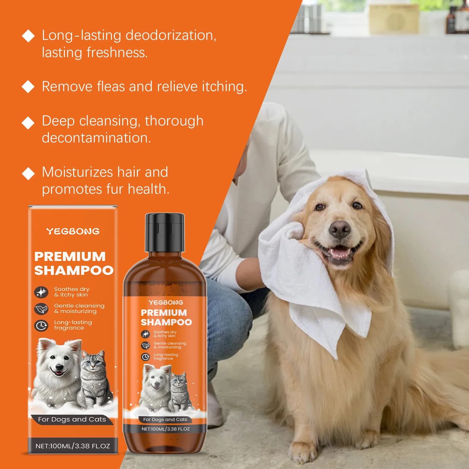 Pet Shampoo for Dogs & Cats Deep Cleansing Pet Skin Remove Odor Control Relieve Itching Keep Ph Balance Fluffy Soft Shower Gel