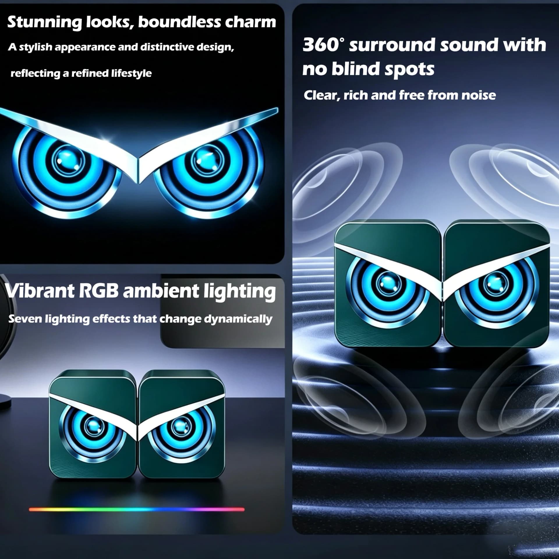 Mini Desktop Speakers with USB Power and LED Effects