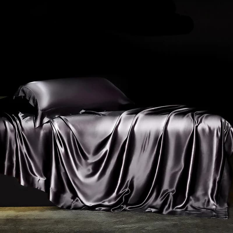 Solid 4pcs Silk Bedding Set with Duvet Cover Fitted/Flat Bed Sheet Pillowcase Bedspreads and Coverlets  Single Double Bedsheet