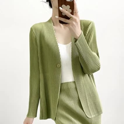 Pleated Long Sleeve Blazer Cardigan