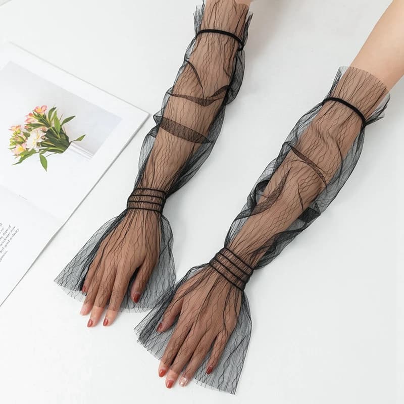 nail art photographic props sexy black lace  mesh sleeve shooting decoration hollow transparent long glove Manicure showing tool