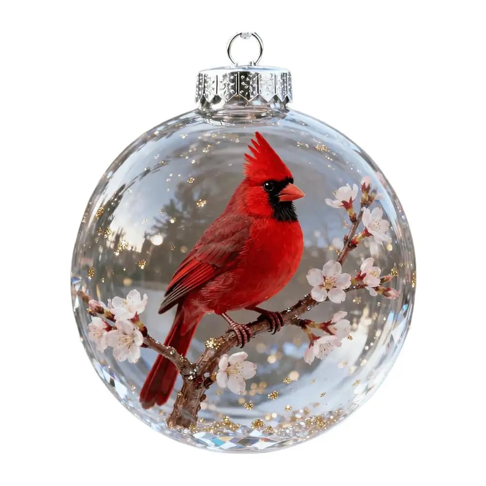 Cardinal Bird Crystal Clear Glass Ornaments Set