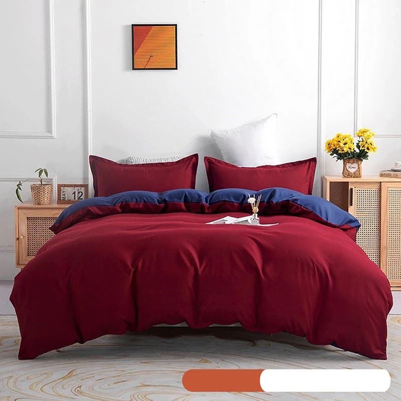 Simple Solid Sanding Bedding Set 4Pcs Two-Color Soft Bedclothes for Four Seasons Skin-Friendly Bedroom Decor for Adult Students