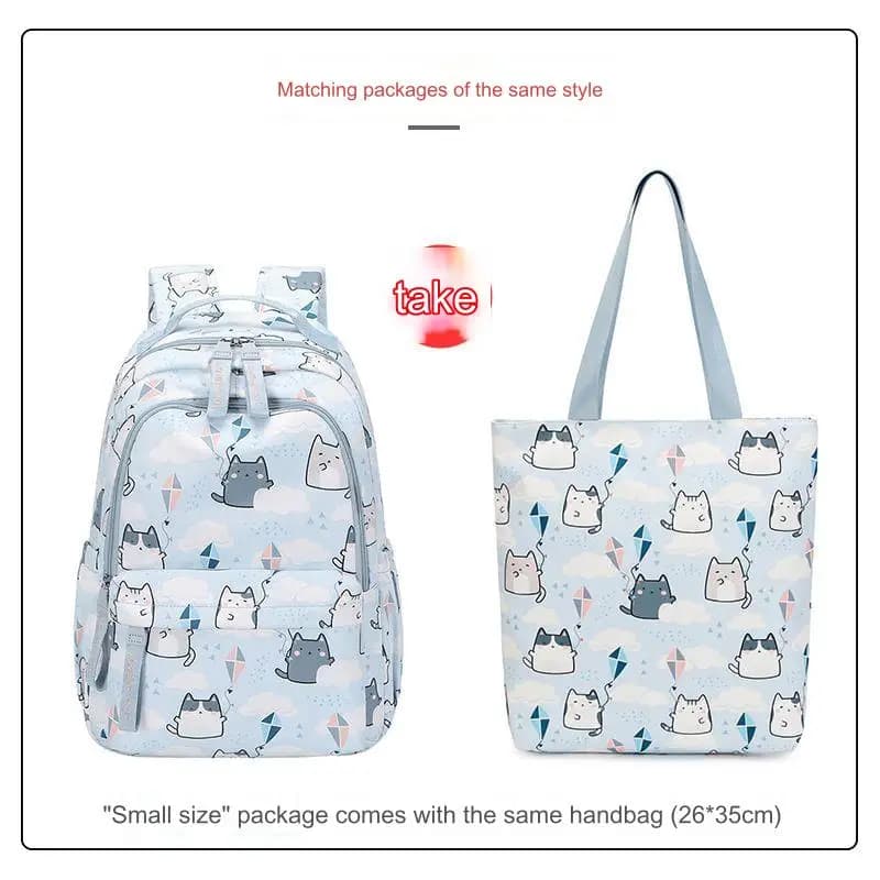 Cute Cat Print School Backpack for Girls