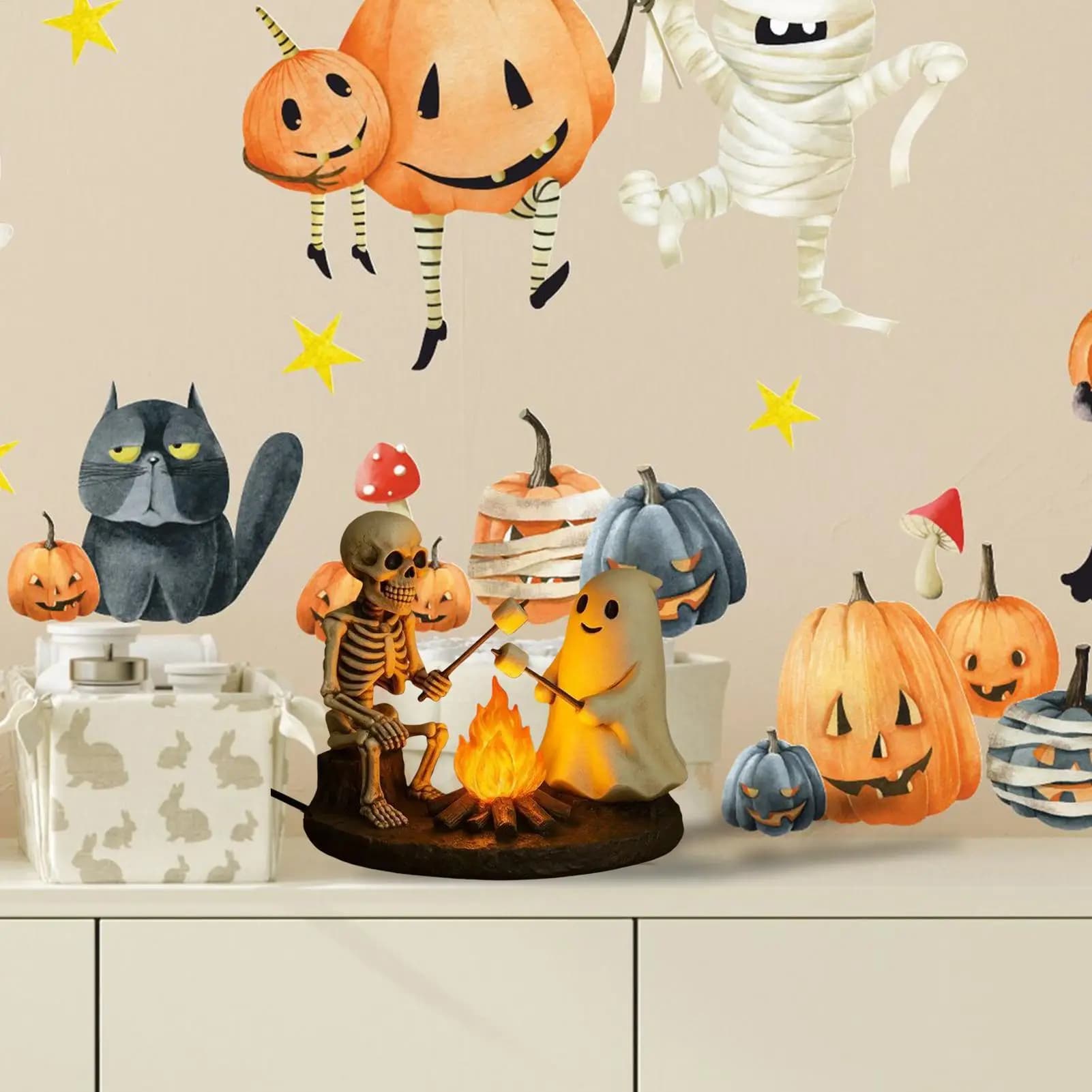 Halloween Skeleton and Ghost Flickering Lamp