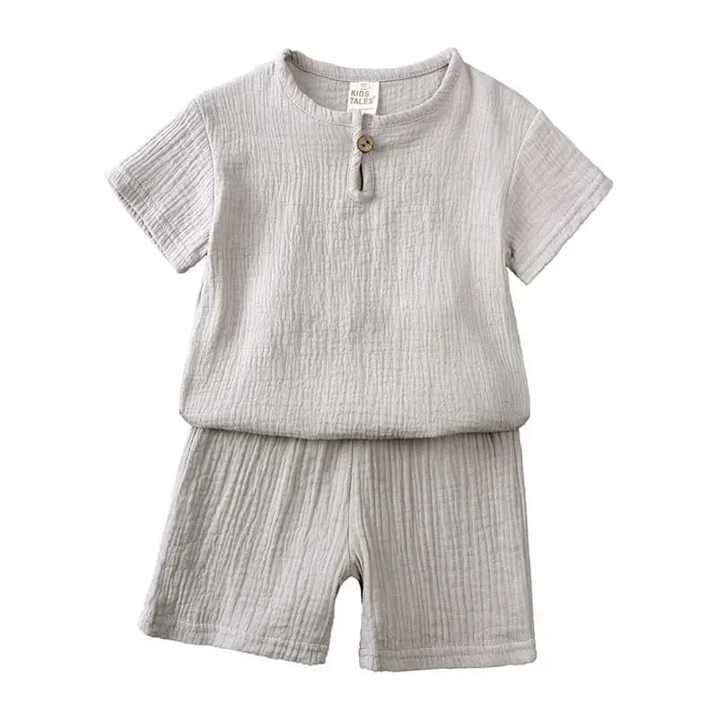 Cotton Linen Kids Clothing Set Short Sleeve
